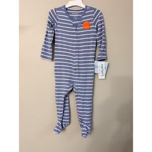Carter's Sleeper Baby 9M Blue White Striped 2-Way Zip Footed Pajamas NWT